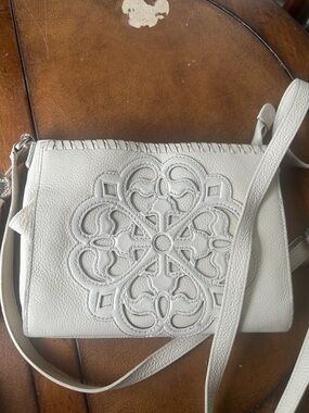 Brighton White Crossbody Bag with Decorative Stitching